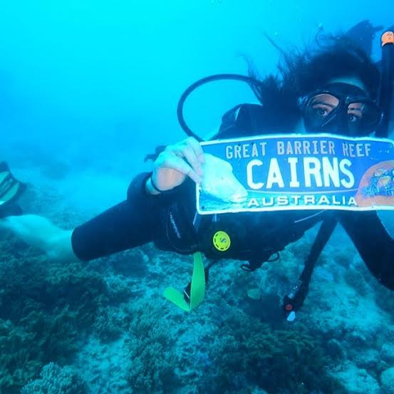 Katie diving great barrier reef