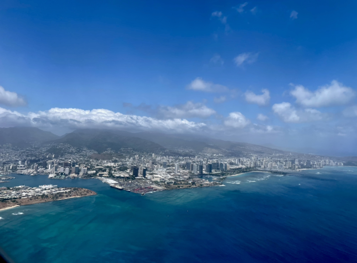 flying over Honolulu